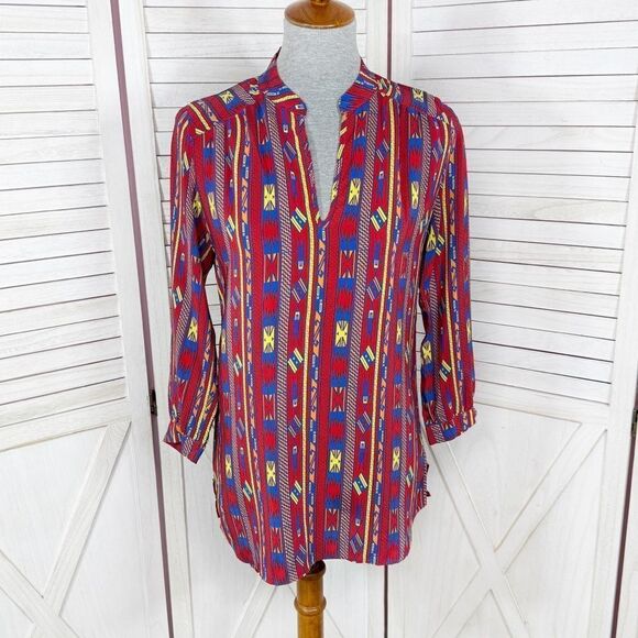 Amanda Uprichard Tops - Amanda Uprichard Aztec Native Print Silk Tunic Blouse Red Small